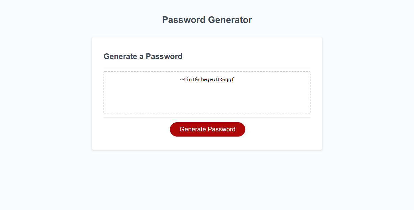 Screenshot of password generator